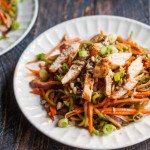 This crunchy Asian veggie noodle salad is a delicious way to eat your veggies. Top with grilled chicken for a complete meal. Easy and tasty.