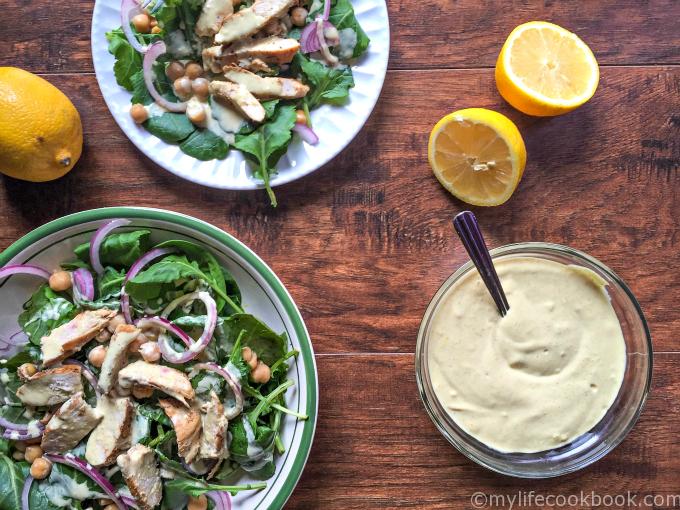 This kale salad with lemony tahini dressing is the perfect winter salad. The lemony tahini dressing is packed with flavor and tastes delicious with kale salad.