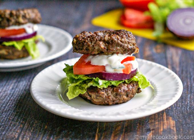 This low carb gyro burger is not only delicious, it's a lot of fun to eat. Skip the pita, have a meat bagel instead.