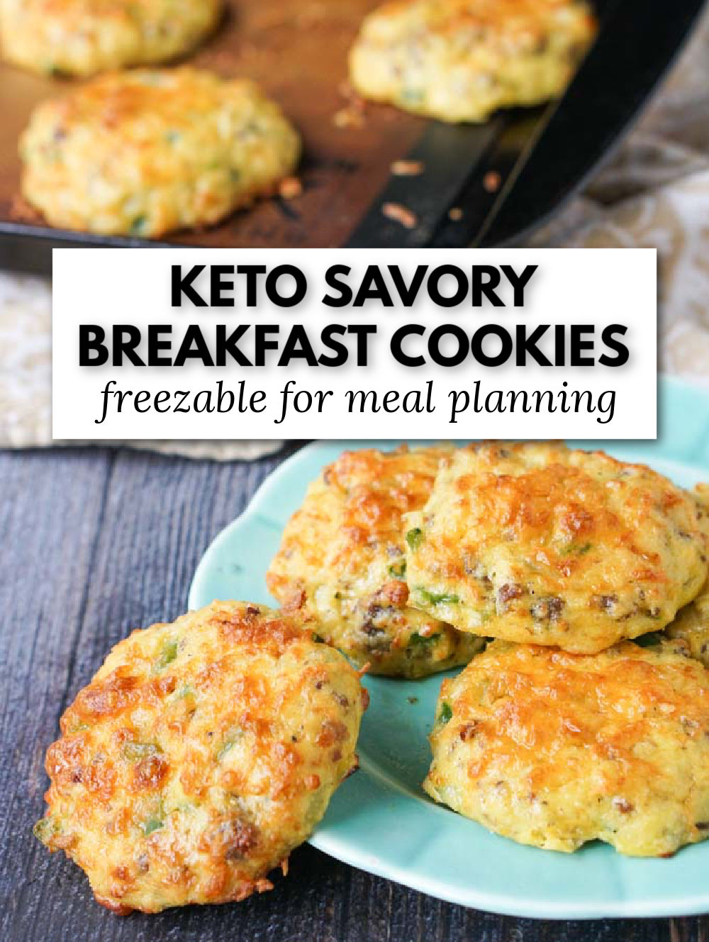 aqua plate with keto breakfast cookies and text