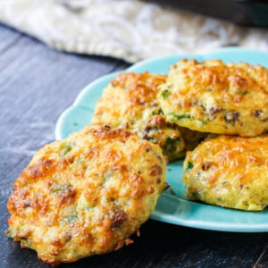 Closeup of a plate of savory keto breakfast cookies.