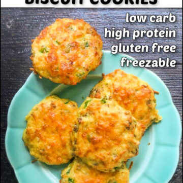 aqua plate with keto breakfast cookies and text