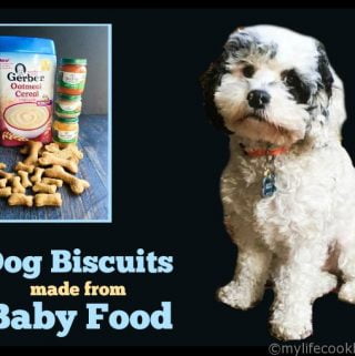 These dog biscuits are made entirely from baby food. This is an easy, economical and healthy way to treat your dog.