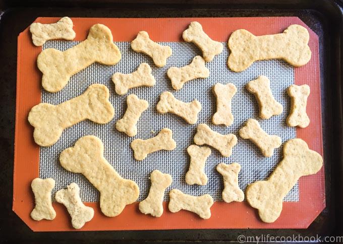 uncooked dog biscuits on silicone mat