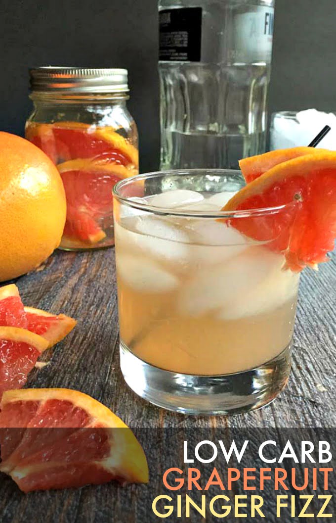 This grapefruit ginger fizz cocktail is a tasty low carb drink for Spring. Fresh grapefruit juice coupled with spicy ginger for a refreshing cocktail. Tastes great with either vodka or gin.