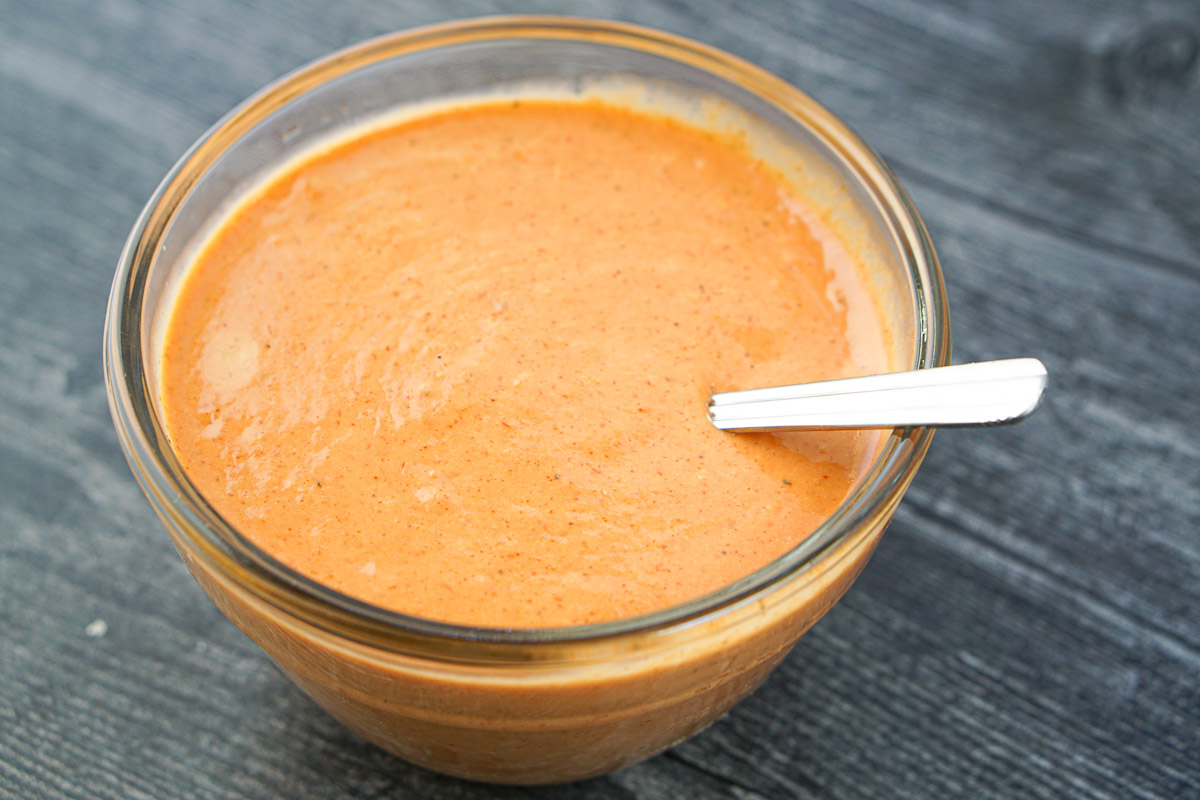 bowl of homemade French dressing and spoon