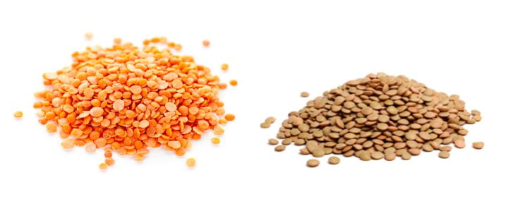 dry red and brown lentils