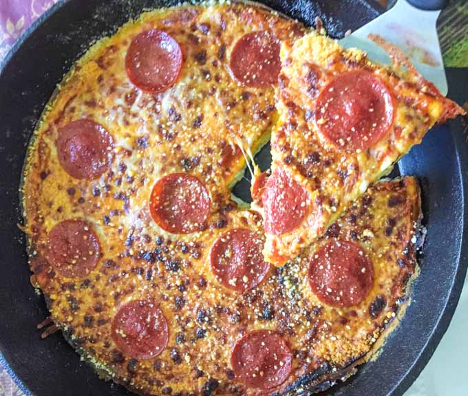 a pan with a pepperoni pizza frittata