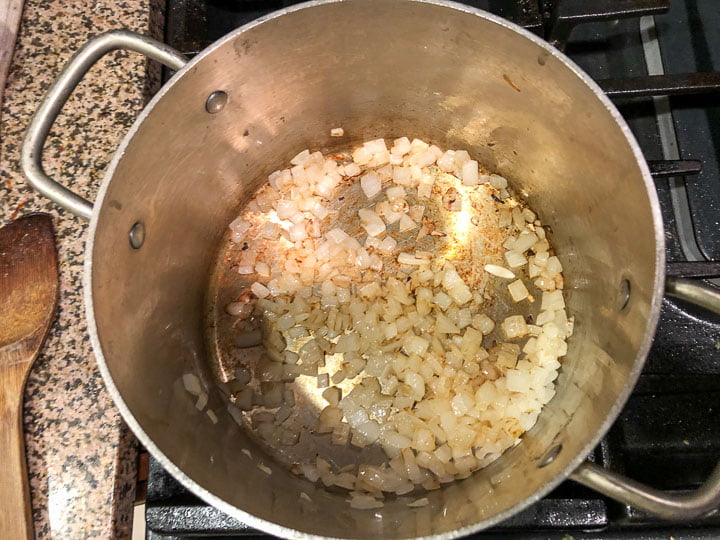 pot with browning chopped onions on the stove