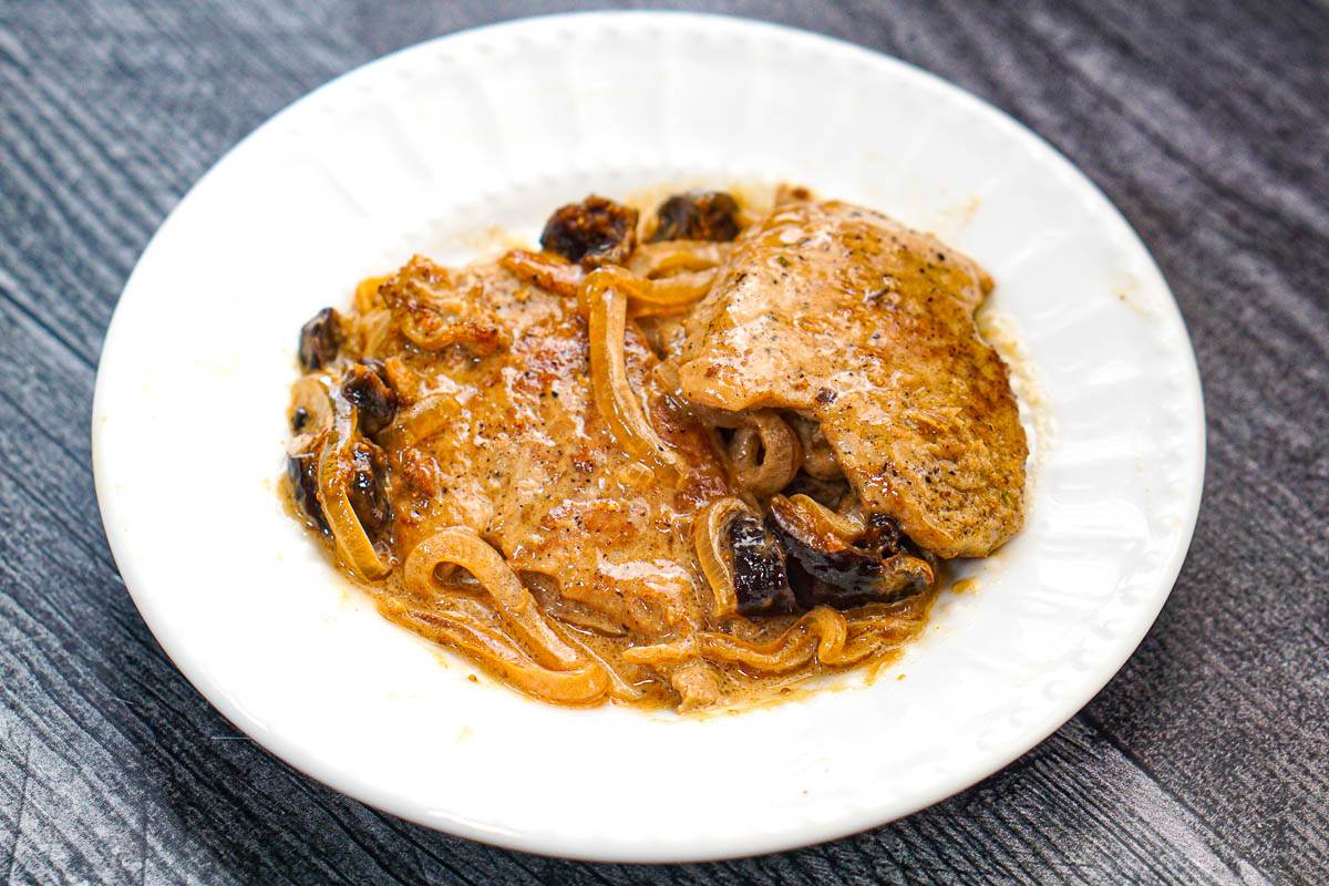 White plate with a serving of the finished recipe.