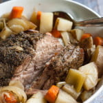 This slow cooker roast to pork ragu recipe gives you two very simple but delicious meals from one pot roast. Make your roast one night and pasta with pork ragu the next.