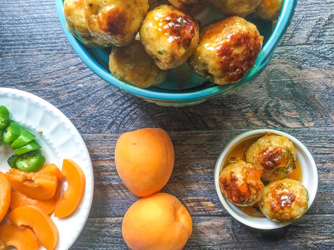 These spicy apricot chicken meatballs have the perfect balance of sweet and heat. They are easy to make and perfect for your next party. #SundaySupper