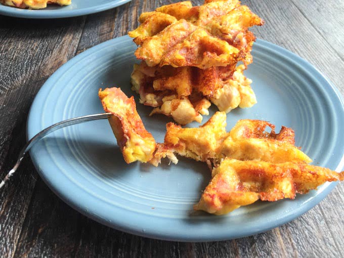 These chicken ham & swiss waffles are low carb and most tasty. Only a few ingredients and a few minutes to make.