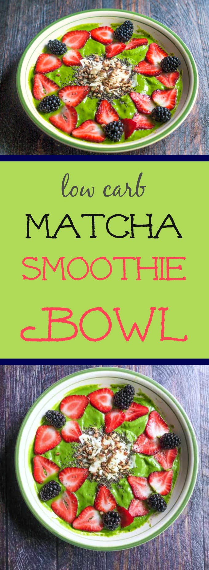 This low carb matcha smoothie bowl is the perfect dish to get you going in the morning. 