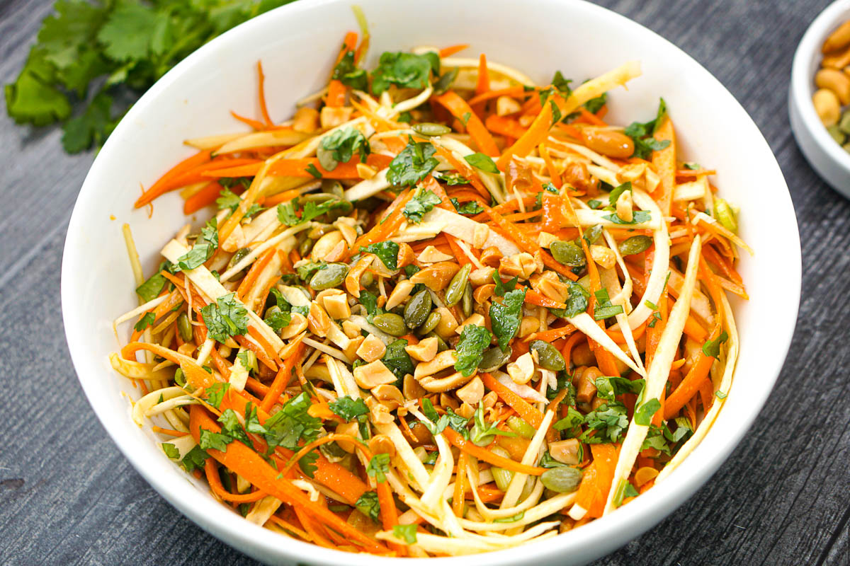 white bowl with carrot salad