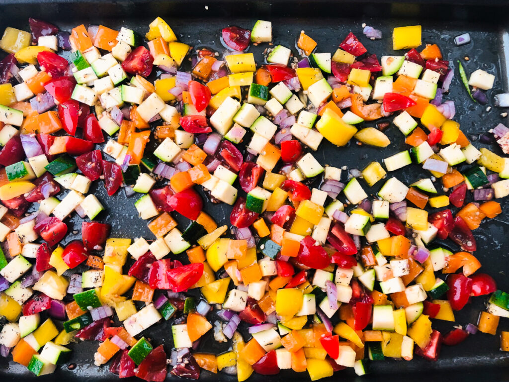 chopped vegetables ready to bake