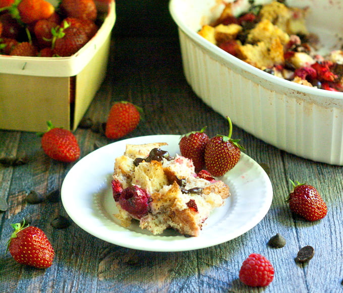 This chocolate berry bread pudding has the delicious combination of berries and chocolate wrapped up in the goodness of bread pudding.