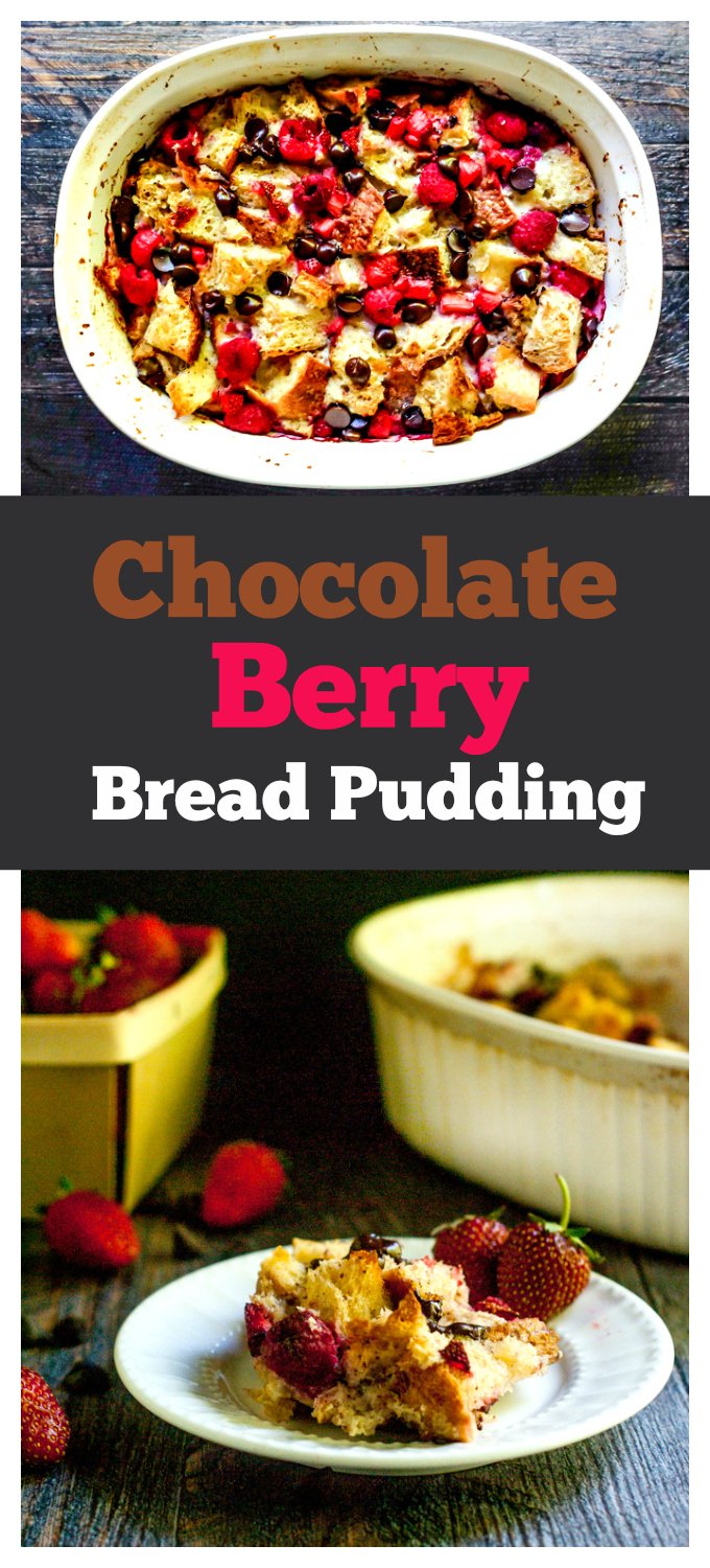 This chocolate berry bread pudding has the delicious combination of berries and chocolate wrapped up in the goodness of bread pudding.