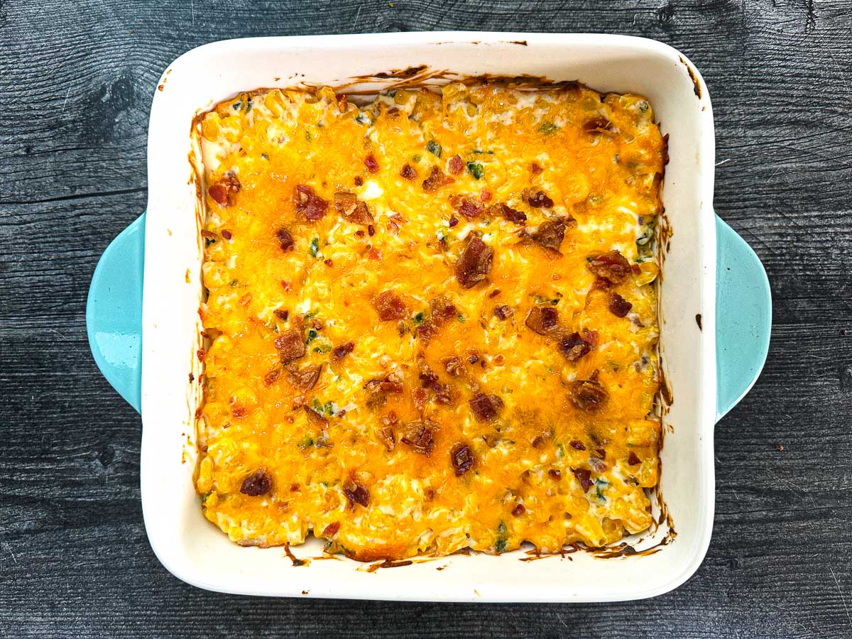 Baking dish coming right out of the oven.