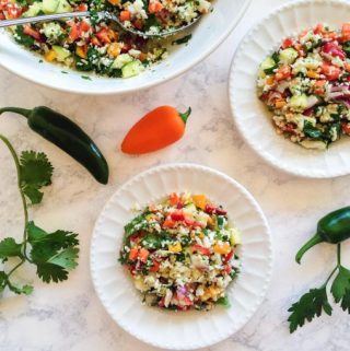 This Mexican tabouli salad is a refreshing spin on traditional. Using fresh herbs, vegetables and citrus flavors to make a tasty gluten free side dish.