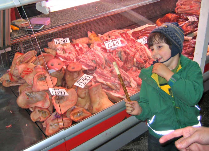 Max in Latvia at the food market.