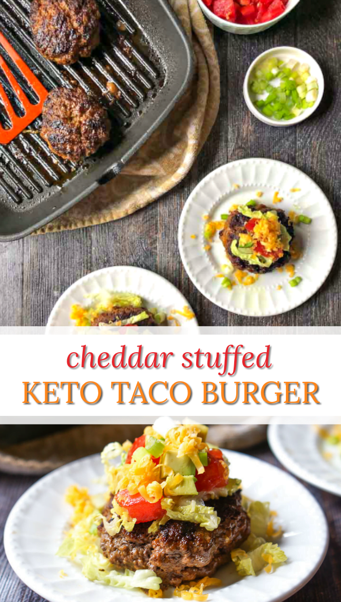 white plates with keto taco. burgers with text