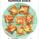 plate with hummus flatbread snack and text