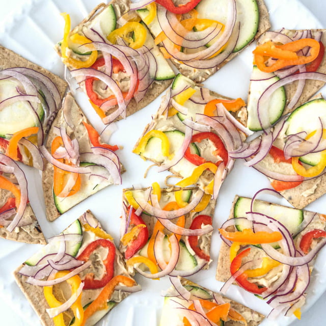 Low Calorie Hummus Snack Recipe a healthy veggie hummus flatbread