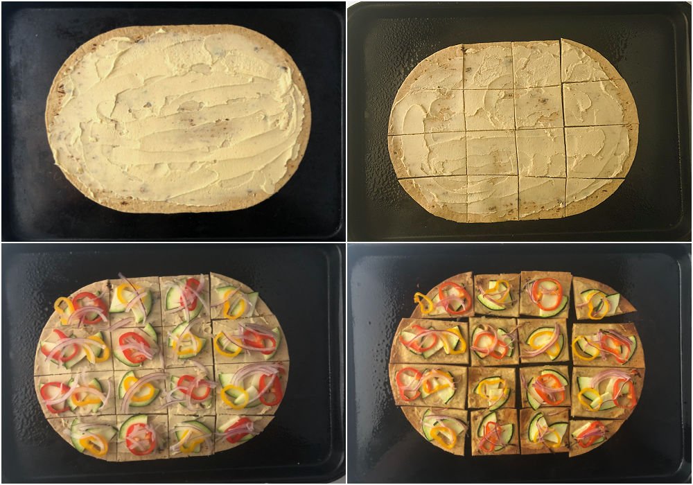 collage of pictures showing how to make the healthy flatbread recipe