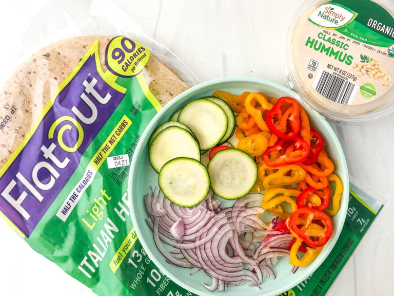 Low Calorie Hummus Snack Recipe a healthy veggie hummus flatbread