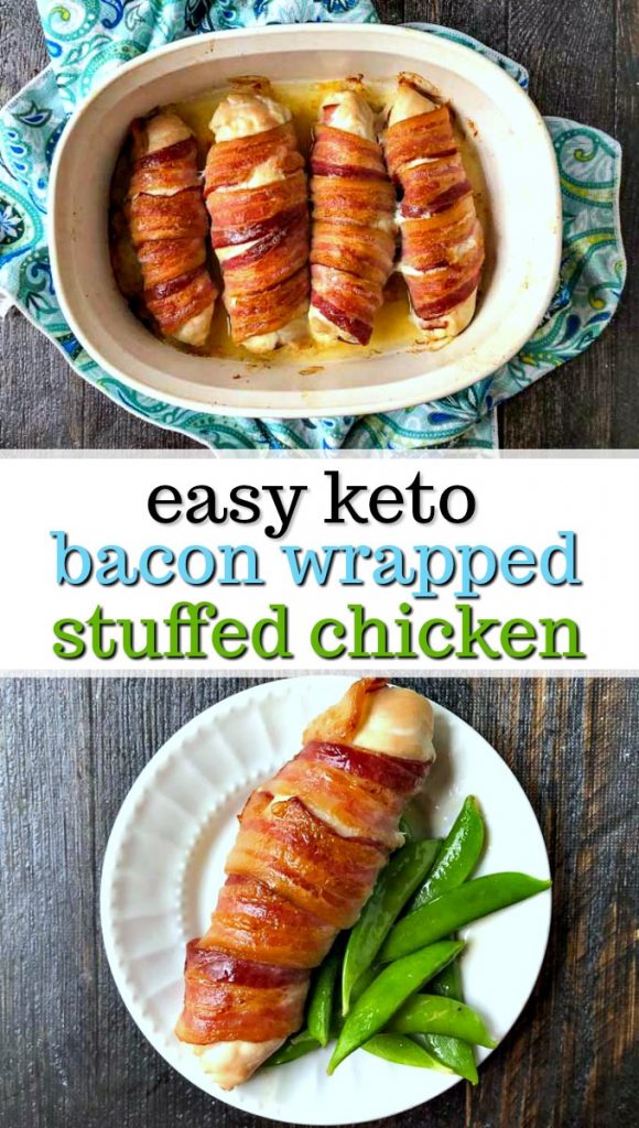 Easy Keto Bacon Wrapped Stuffed Chicken with Ham & Cheese