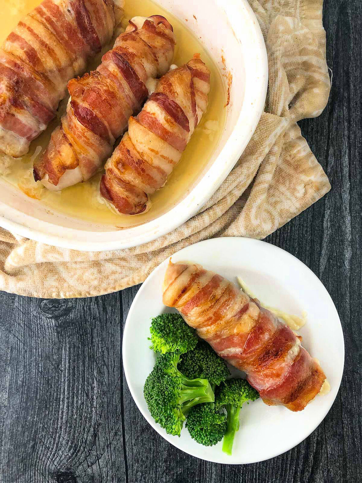 Easy Keto Bacon Wrapped Stuffed Chicken with Ham & Cheese