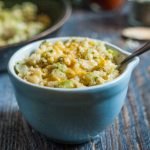 This cheesy broccoli cauliflower rice is a delicious vegetarian side dish that you can make in minutes. #SundaySupper
