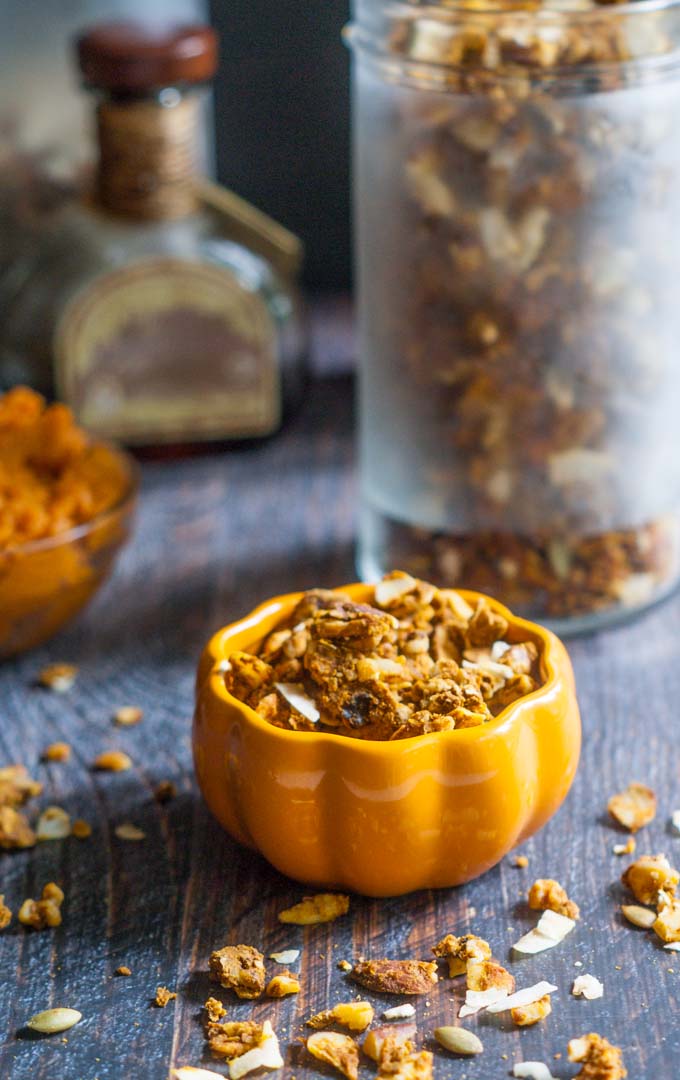 This cinnamon pumpkin granola is both gluten free and Paleo. A delicious, healthy snack, topping or breakfast cereal. 