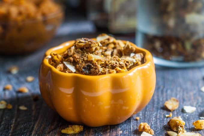 This cinnamon pumpkin granola is both gluten free and Paleo. A delicious, healthy snack, topping or breakfast cereal. 