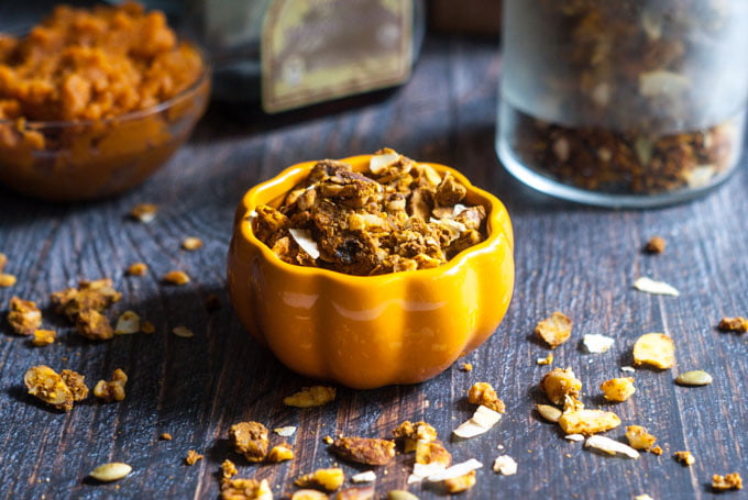 This cinnamon pumpkin granola is both gluten free and Paleo. A delicious, healthy snack, topping or breakfast cereal. 