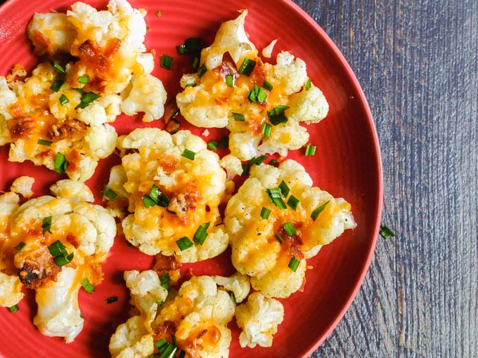 These loaded smashed cauliflower bites are a nice low carb alternative to smashed potatoes. Add all your favorite toppings for a fun snack or side dish. (3.2g net carbs per serving)