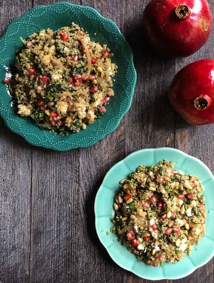 This holiday pomegranate quinoa pilaf is an easy side dish to whip up and tastes fantastic. Perfect for a healthy, holiday celebration.