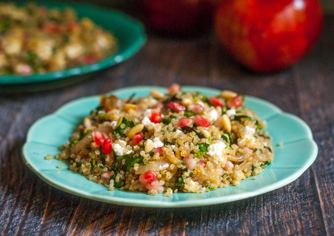 This holiday pomegranate quinoa pilaf is an easy side dish to whip up and tastes fantastic. Perfect for a healthy, holiday celebration.