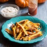 These pumpkin fries with buffalo aioli are a delicious side dish or snack.The sweetness of the pumpkin goes perfectly with the spicy, creamy aioli.