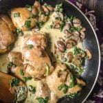 This creamy chicken skillet dinner with spinach & mushrooms is a delicious low carb meal you can make in under 40 minutes.