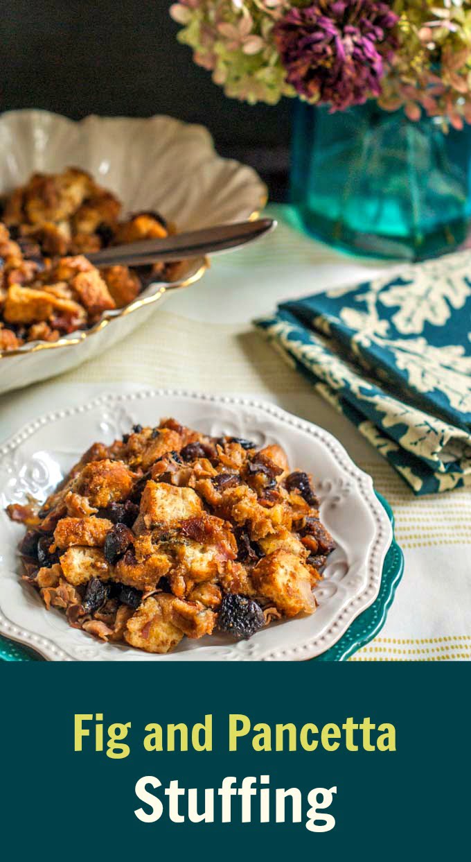 This fig and pancetta stuffing is an easy yet delicious side dish that is perfect for the holidays. 