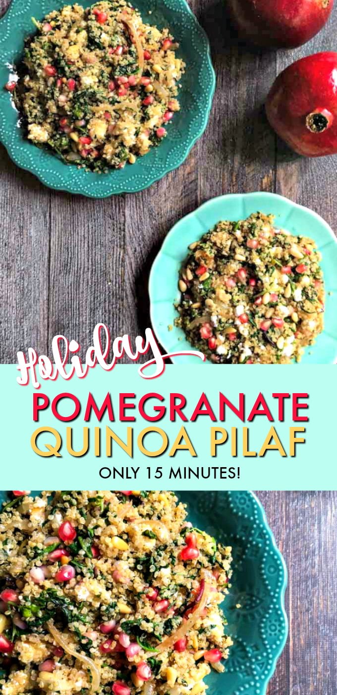 This holiday pomegranate quinoa pilaf is an easy side dish to whip up and tastes fantastic. Perfect for a healthy, holiday celebration.