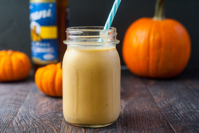 This low carb salted caramel pumpkin smoothie is just the thing to get your going in the morning. With only 5.4g net carbs per serving, it could be a dessert too!