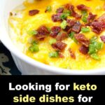 closeup of keto loaded mashed cauliflower with text