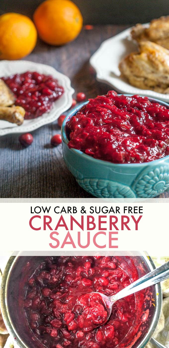 This sugar free cranberry sauce is a delicious alternative to the standard cranberry sauce. Hints of ginger, cinnamon and orange make it extra special.  And there is only 2.9g net carbs so it's low carb too! Perfect for Thanksgiving dinner.