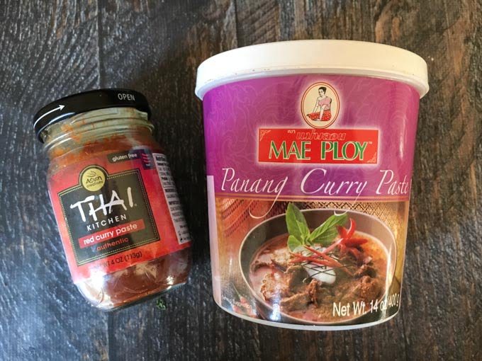 Thai Kitchen curry paste jar and Mae Ploy Panang Curry Paste container