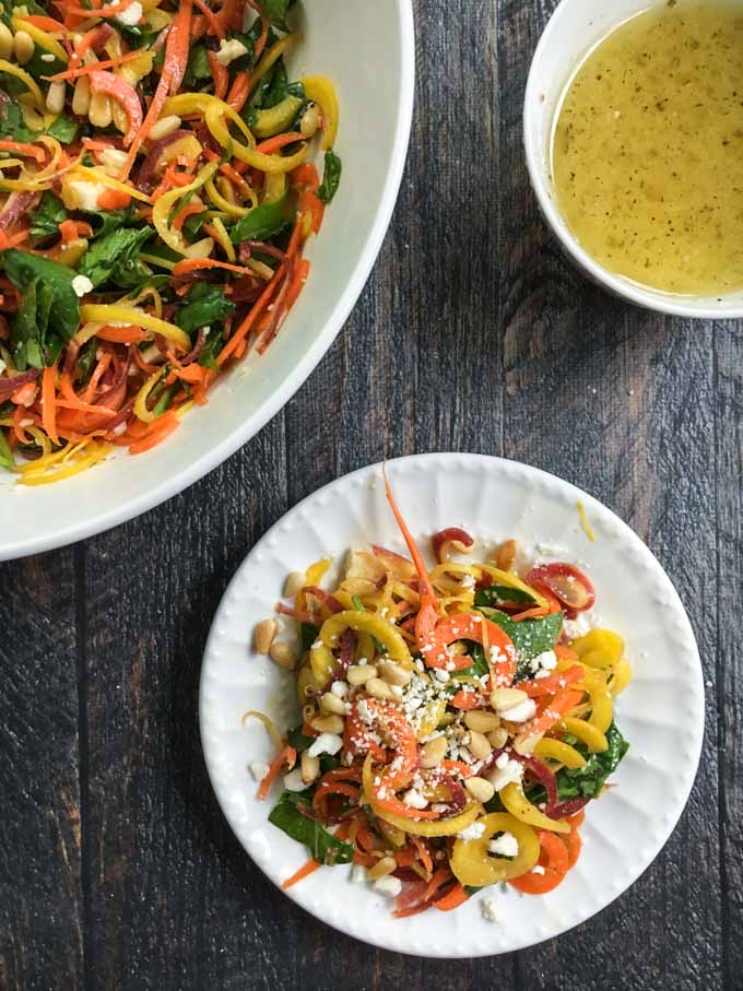 This lemony feta & carrot salad is a light and tasty side dish that you can make in minutes. Bright lemon, tangy feta and sweet carrots compliment each other in this easy salad.