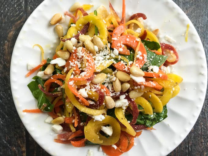 This lemony feta & carrot salad is a light and tasty side dish that you can make in minutes. Bright lemon, tangy feta and sweet carrots compliment each other in this easy salad.