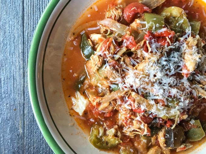 This slow cooker chicken ratatouille stew is a healthy and hearty dish that you can make in minutes. Server over rice or eat as is.